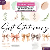 Neutral Bow and Stationery Clipart PNG - Extended License – Image 1