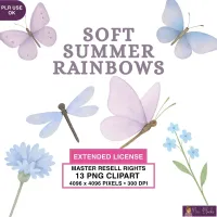 Pastel Butterfly and Floral Clipart PNG - Extended License – Image 1
