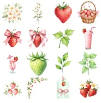Strawberry Floral Garden Clipart PNG - Extended License – Image 2