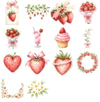 Strawberry Floral Garden Clipart PNG - Extended License – Image 3
