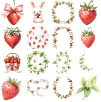 Strawberry Bunny Picnic Clipart PNG - Extended License – Image 2