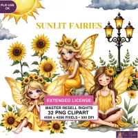 Sunflower Fairy Garden Clipart PNG - Extended License – Image 1