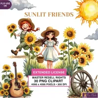 Sunflower Kids Summer Clipart PNG - Extended License – Image 1