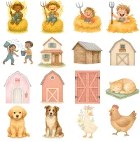 Kids Farm Homestead Clipart PNG - Extended License – Image 3