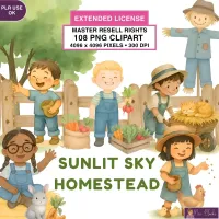 Kids Farm Homestead Clipart PNG - Extended License – Image 1