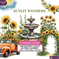 Sunflower Garden Vintage Clipart PNG - Extended License – Image 1