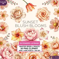 Peach Floral Bloom Clipart PNG - Extended License – Image 1