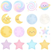 Cute Sun Moon Stars Clipart PNG - Extended License – Image 2