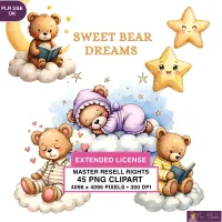 Cute Teddy Bear Sleep Clipart PNG - Extended License – Image 1
