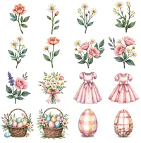 Cute Bunny Spring Flowers Clipart PNG - Extended License – Image 3