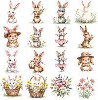 Cute Bunny Spring Flowers Clipart PNG - Extended License – Image 2