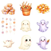 Cute Halloween Candy Ghost Clipart PNG - Extended License – Image 2