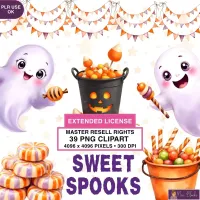 Cute Halloween Candy Ghost Clipart PNG - Extended License – Image 1
