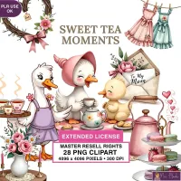 Cute Tea Party Ducks Clipart PNG - Extended License – Image 1