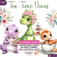 Cute Dinosaur Tea Party Clipart PNG - Extended License – Image 1