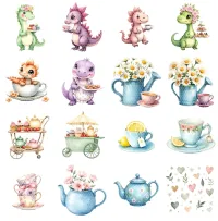 Cute Dinosaur Tea Party Clipart PNG - Extended License – Image 2