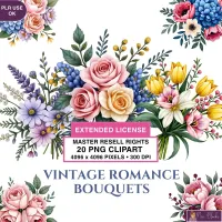 Romantic Floral Bouquet Clipart PNG - Extended License – Image 1