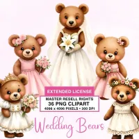 Cute Wedding Bear Clipart PNG - Extended License – Image 1