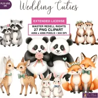 Cute Animal Wedding Clipart PNG - Extended License – Image 1