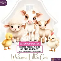 Baby Farm Animals Clipart PNG - Extended License – Image 1