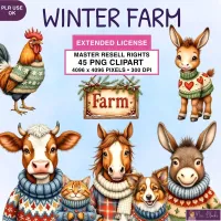 Winter Farm Animals Clipart PNG - Extended License – Image 1