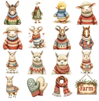 Winter Farm Animals Clipart PNG - Extended License – Image 3