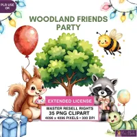 Woodland Party Animals Clipart PNG - Extended License – Image 1