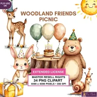 Woodland Picnic Animals Clipart PNG - Extended License – Image 1