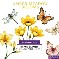 Golden Floral Meadow Clipart PNG - Personal Use License – Image 1