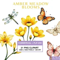 Golden Floral Meadow Clipart PNG - Commercial + PLR Use License – Image 1