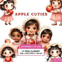 Cute Kids Apple Theme Clipart PNG - Extended License – Image 1