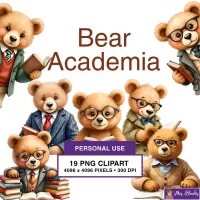 Scholarly Bear Characters Clipart PNG - Personal Use License – Image 1