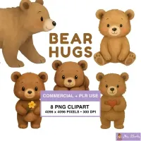 Cute Teddy Bear Clipart PNG - Commercial + PLR Use License – Image 1
