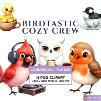 Cozy Cute Bird Characters Clipart PNG - Commercial + PLR Use License – Image 1