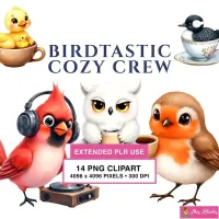 Cozy Cute Bird Characters Clipart PNG - Extended License – Image 1