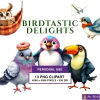 Whimsical Bird Characters Clipart PNG - Personal Use License – Image 1