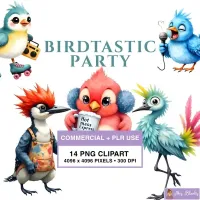 Bird Party Clipart PNG - Commercial + PLR Use License – Image 1