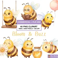 Bee Garden Friends Clipart PNG - Commercial + PLR Use License – Image 1