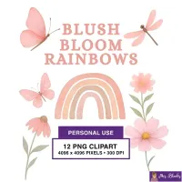 Blush Rainbow Floral Clipart PNG - Personal Use License – Image 1
