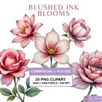 Blush Ink Floral Clipart PNG - Commercial + PLR Use License – Image 1