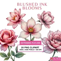 Blush Ink Floral Clipart PNG - Extended License – Image 1