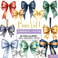 Decorative Bow Collection Clipart PNG - Commercial + PLR Use License – Image 1