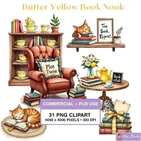 Cozy Book Nook Clipart PNG - Commercial + PLR Use License – Image 1