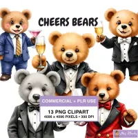 Formal Bear Celebration Clipart PNG - Commercial + PLR Use License  – Image 1