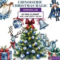 Chinoiserie Christmas Clipart PNG - Personal Use License – Image 1
