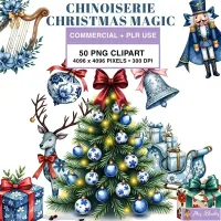 Chinoiserie Christmas Clipart PNG - Commercial + PLR Use License – Image 1