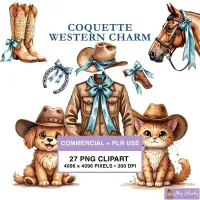 Western Cowgirl Clipart PNG - Commercial + PLR Use License – Image 1