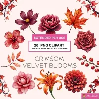 Floral Red Blooms Clipart PNG - Extended License – Image 1