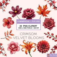 Floral Red Blooms Clipart PNG - Commercial + PLR Use License – Image 1