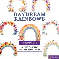Floral Rainbow Clipart PNG - Personal Use License – Image 1